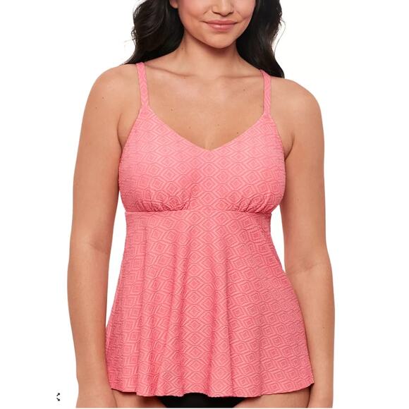 NEW Swim Solutions Coral Tankini Top Size 8 Light Pink Textured V-Neck Swim Suit - Picture 1 of 10